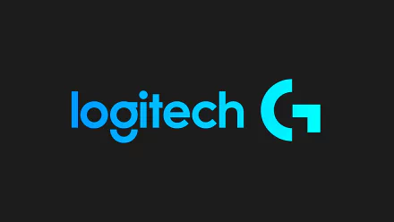 A sleek HD desktop wallpaper featuring the Logitech logo in vibrant shades of blue against a dark background, embodying modern technology and branding.