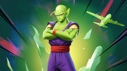 An HD desktop wallpaper featuring elements from Playerunknown's Battlegrounds, incorporating the character Piccolo from Dragon Ball, blending gaming and anime aesthetics.