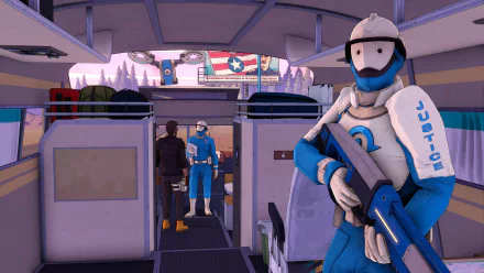 HD desktop wallpaper featuring artwork from the video game Dustborn. The vibrant design immerses viewers in the game's unique aesthetic and atmosphere.