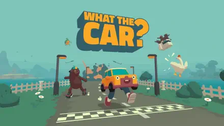 A vibrant 4K Ultra HD wallpaper featuring the whimsical video game WHAT THE CAR?, showcasing a cheerful car racing scene with playful characters and a fun atmosphere.