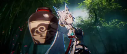 A stunning 4K Ultra HD wallpaper featuring Feixiao from the video game Honkai: Star Rail, set against a lush, illuminated backdrop with intricate details.