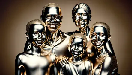 A vibrant, artistic representation of a family, depicted with metallic finishes. This 4K Ultra HD PC desktop wallpaper captures warmth and unity in a unique style.