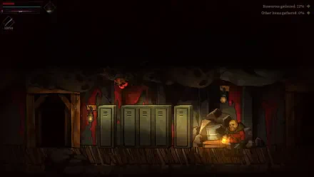 HD PC desktop wallpaper from the video game Edge of Sanity depicting a dark, eerie underground scene with a character sitting near a glowing fire.