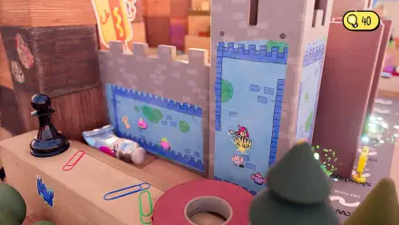 A colorful scene from the video game The Plucky Squire, featuring a whimsical castle and playful elements, presented as a high-definition PC desktop wallpaper and background.