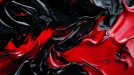 An abstract 4K Ultra HD wallpaper featuring swirling liquid textures in deep black and vibrant red, creating a striking visual contrast.
