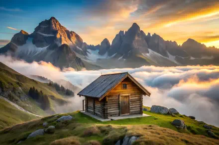  Endless Mountain Range with Mist-Softened Peaks and a Small Resting Peacefully in the Valley B