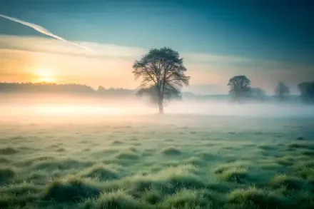 Misty nature calm sunset landscape HD Desktop Wallpaper | Background Image