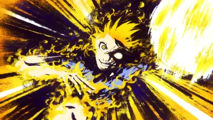 Anime-style 4K Ultra HD wallpaper featuring Bachira Meguru from Blue Lock with dynamic yellow and black energy effects swirling around him.