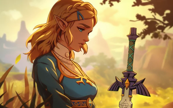 HD wallpaper featuring Aryll from The Legend of Zelda alongside the iconic Master Sword, capturing the essence of this beloved video game series.