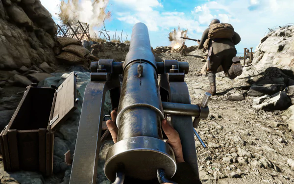 Experience the intensity of battle in Isonzo with this HD desktop wallpaper featuring a powerful cannon, capturing the essence of video game warfare.