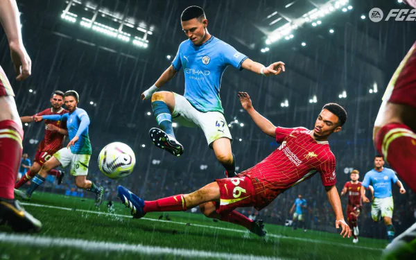 HD desktop wallpaper featuring Phil Foden from EA SPORTS FC 25, showcasing dynamic graphics and vibrant colors for an engaging gaming aesthetic.
