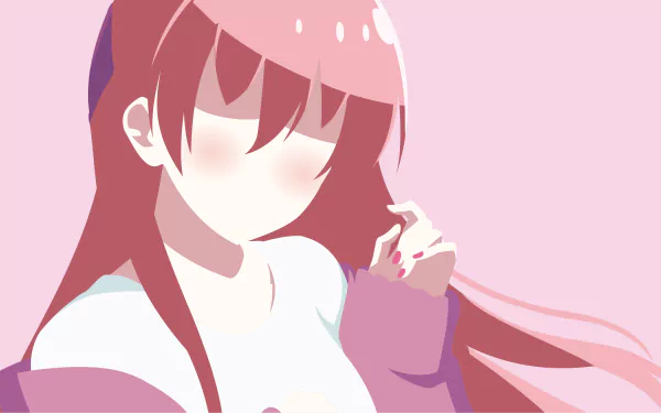 Minimalist anime-style 4K Ultra HD wallpaper of Tsukasa Yuzaki from TONIKAWA: Over the Moon For You with soft pink and purple tones.