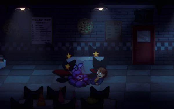 HD wallpaper featuring imagery from the video game Five Nights at Freddy's: Into the Pit, showcasing its distinct art style and atmosphere.