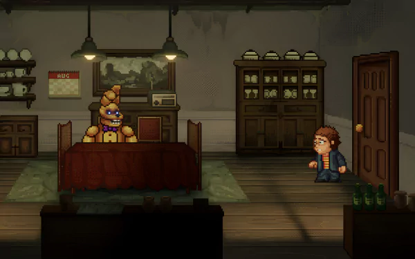 HD desktop wallpaper featuring imagery from the video game Five Nights at Freddy's: Into the Pit, showcasing its distinctive aesthetic and atmosphere.