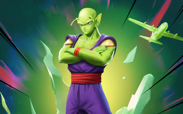 An HD desktop wallpaper featuring elements from Playerunknown's Battlegrounds, incorporating the character Piccolo from Dragon Ball, blending gaming and anime aesthetics.