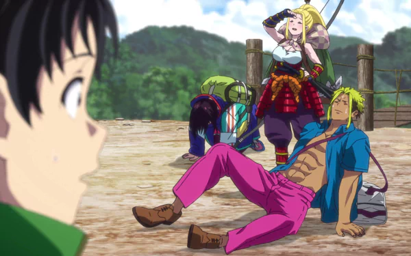 Anime wallpaper featuring Kenichirou Ryuuzaki and Beatrix Amerhauser from Zom 100: Bucket List of the Dead. A vibrant and dynamic HD background for fans of the series.