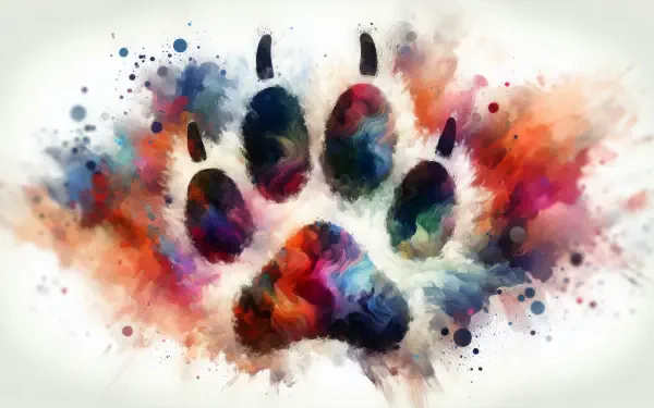 Colorful artistic paw print with vibrant splotches, creating a dynamic and engaging HD desktop wallpaper and background.
