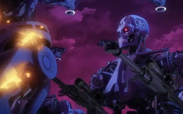 Anime-themed HD desktop wallpaper featuring elements from Terminator Zero, designed to enhance your computer's aesthetics with striking visuals.