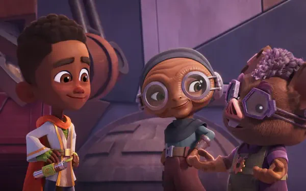 A vibrant 4K Ultra HD wallpaper featuring characters from the TV show Star Wars: Young Jedi Adventures, showcasing the adventurous spirit of young Jedi in a colorful galaxy.