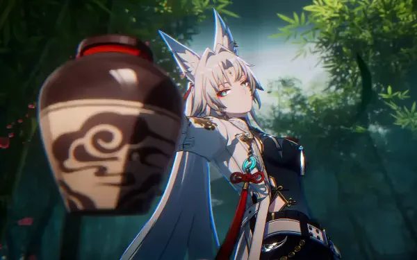 A stunning 4K Ultra HD wallpaper featuring Feixiao from the video game Honkai: Star Rail, set against a lush, illuminated backdrop with intricate details.