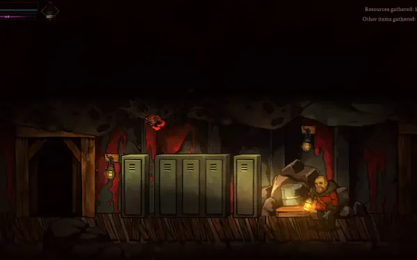 HD PC desktop wallpaper from the video game Edge of Sanity depicting a dark, eerie underground scene with a character sitting near a glowing fire.