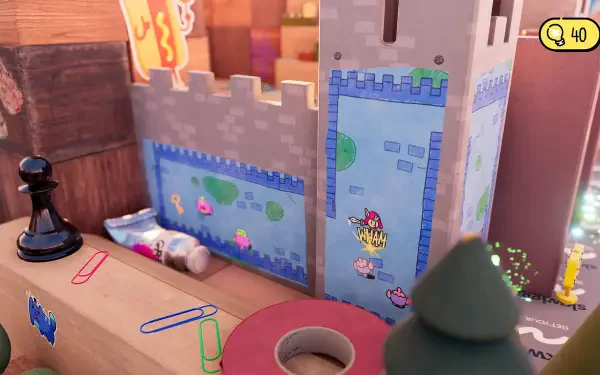 A colorful scene from the video game The Plucky Squire, featuring a whimsical castle and playful elements, presented as a high-definition PC desktop wallpaper and background.