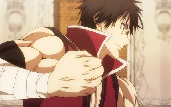 An HD PC desktop wallpaper featuring a character from the anime The Ossan Newbie Adventurer, showcasing a muscular figure in an action pose.