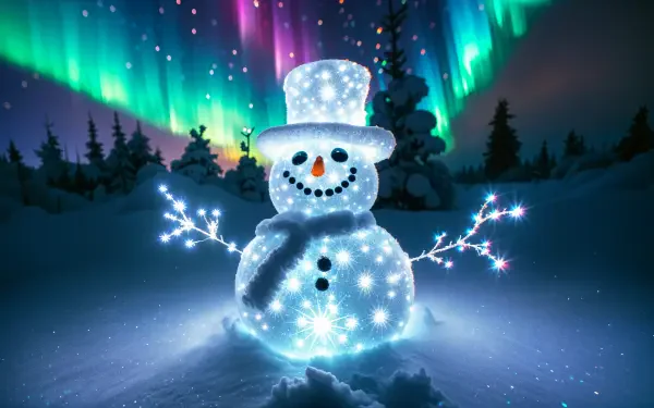 snowman Northern Lights winter holiday illuminated HD Desktop Wallpaper | Background Image