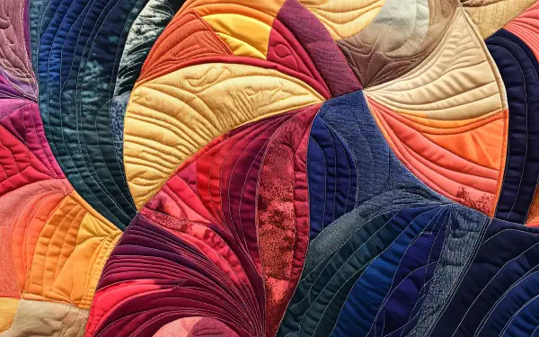 A vibrant quilt featuring intricate patterns and rich colors, showcasing the art of quilting. This 4K Ultra HD image serves as a striking desktop wallpaper and background.