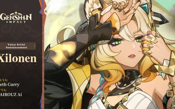 A vibrant HD wallpaper featuring Xilonen from Genshin Impact, showcasing her striking design and expressive pose against a dynamic backdrop.