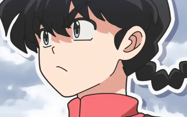 HD anime desktop wallpaper featuring Ranma Saotome from Ranma ½ with a determined expression against a cloudy sky background.