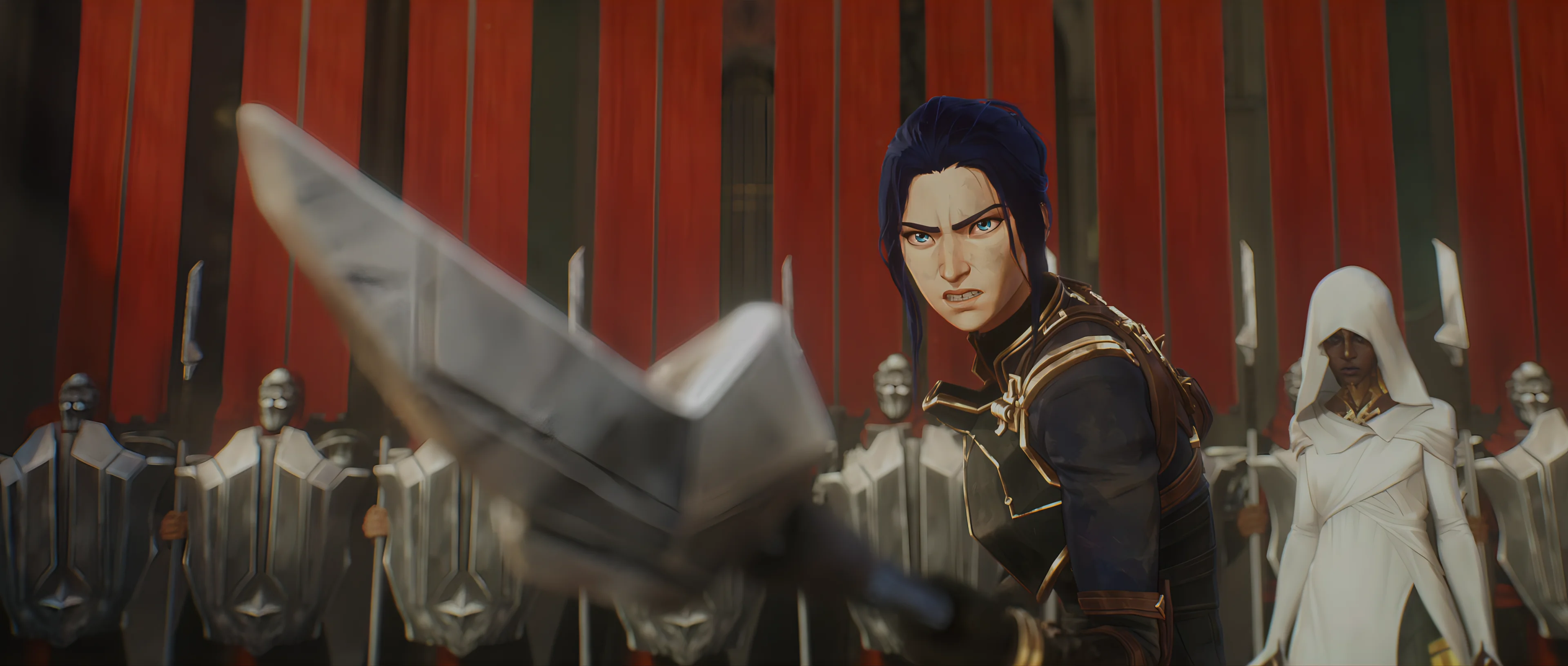 Viktor's Army Rises: Arcane's Caitlyn in Epic HD Wallpaper, image size:3840x1632