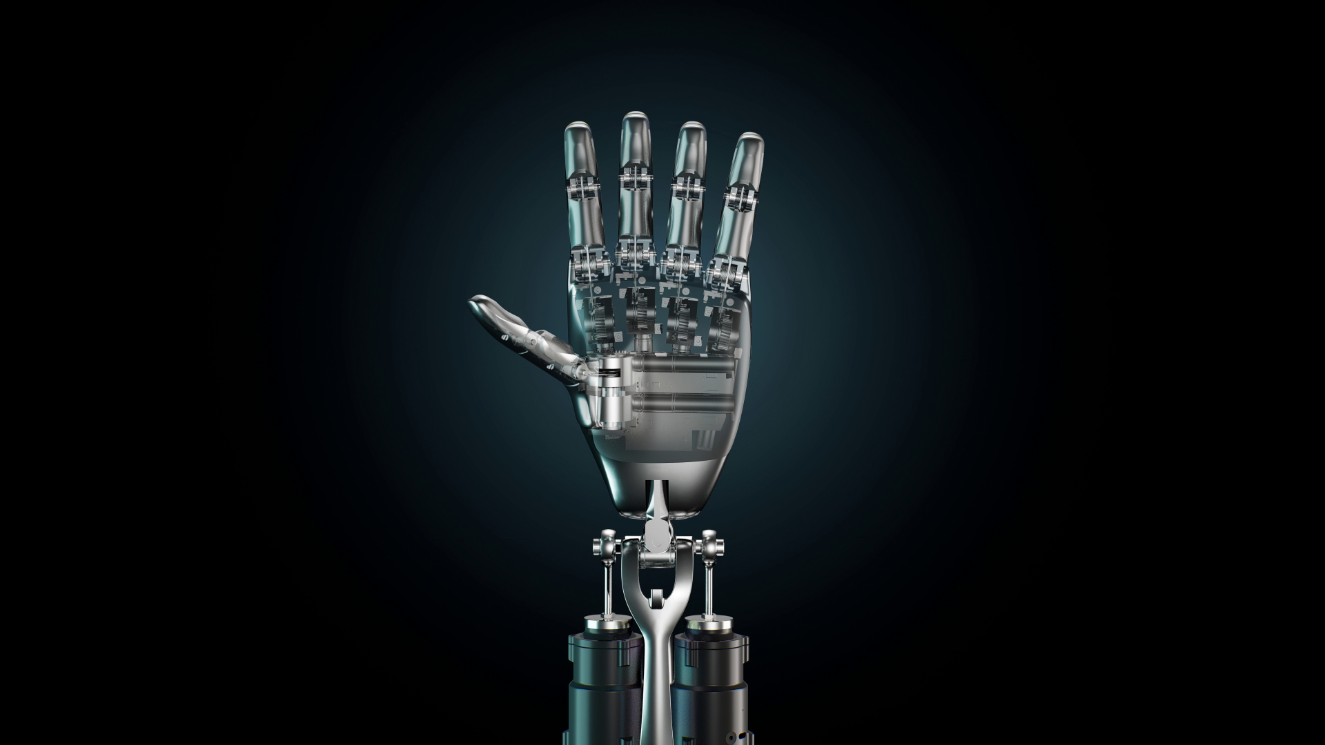 A sleek, robotic hand from Tesla's Optimus project, set against a dark backdrop. This 4K Ultra HD wallpaper features futuristic design elements associated with the Tesla bot.