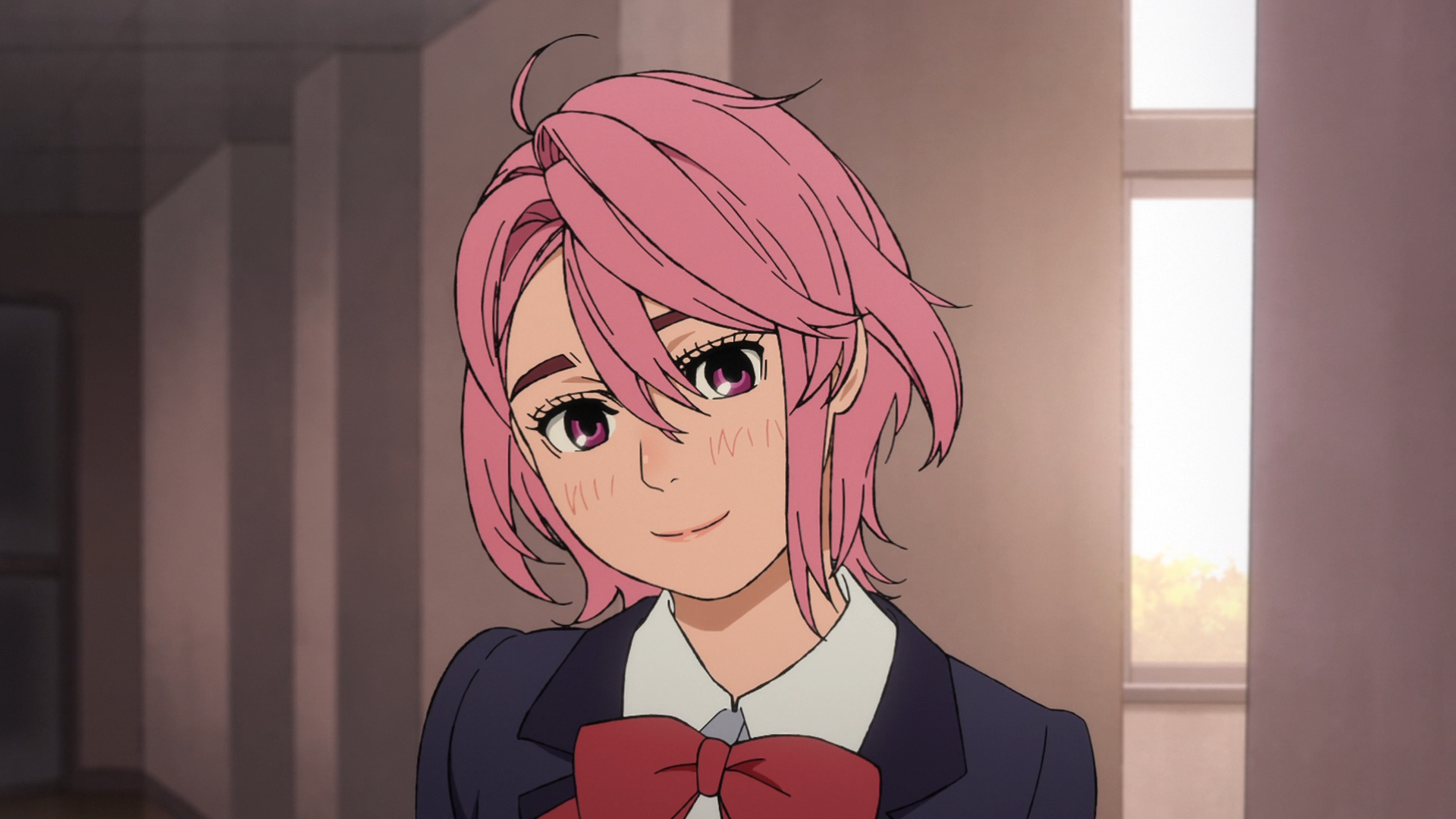 Aira Shiratori from the anime Dandadan, depicted in a high-definition PC desktop wallpaper with soft lighting and a gentle expression.