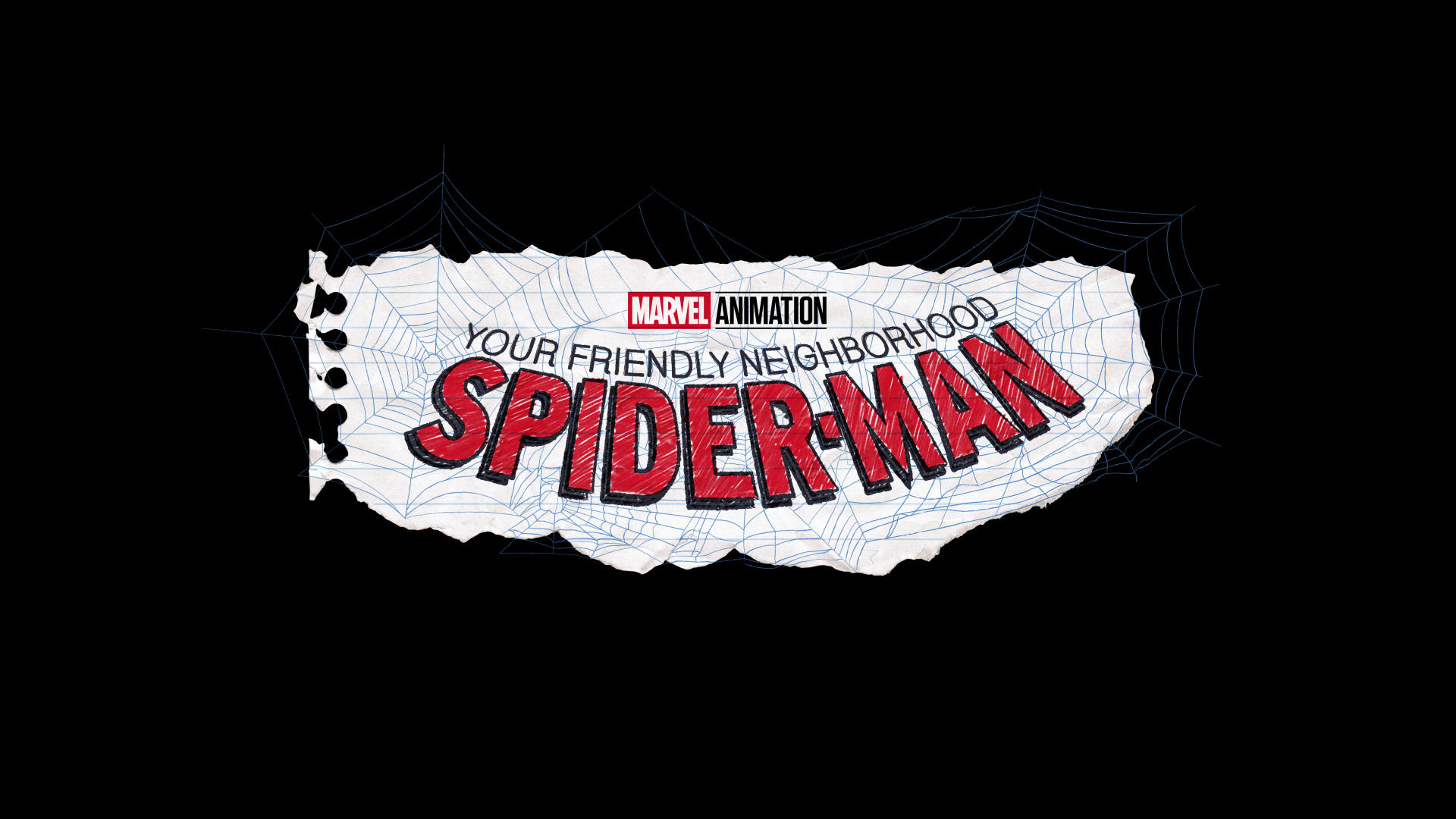 4K Ultra HD desktop wallpaper featuring the logo for Marvel Animation's TV show Your Friendly Neighborhood Spider-Man on a black background with web accents.