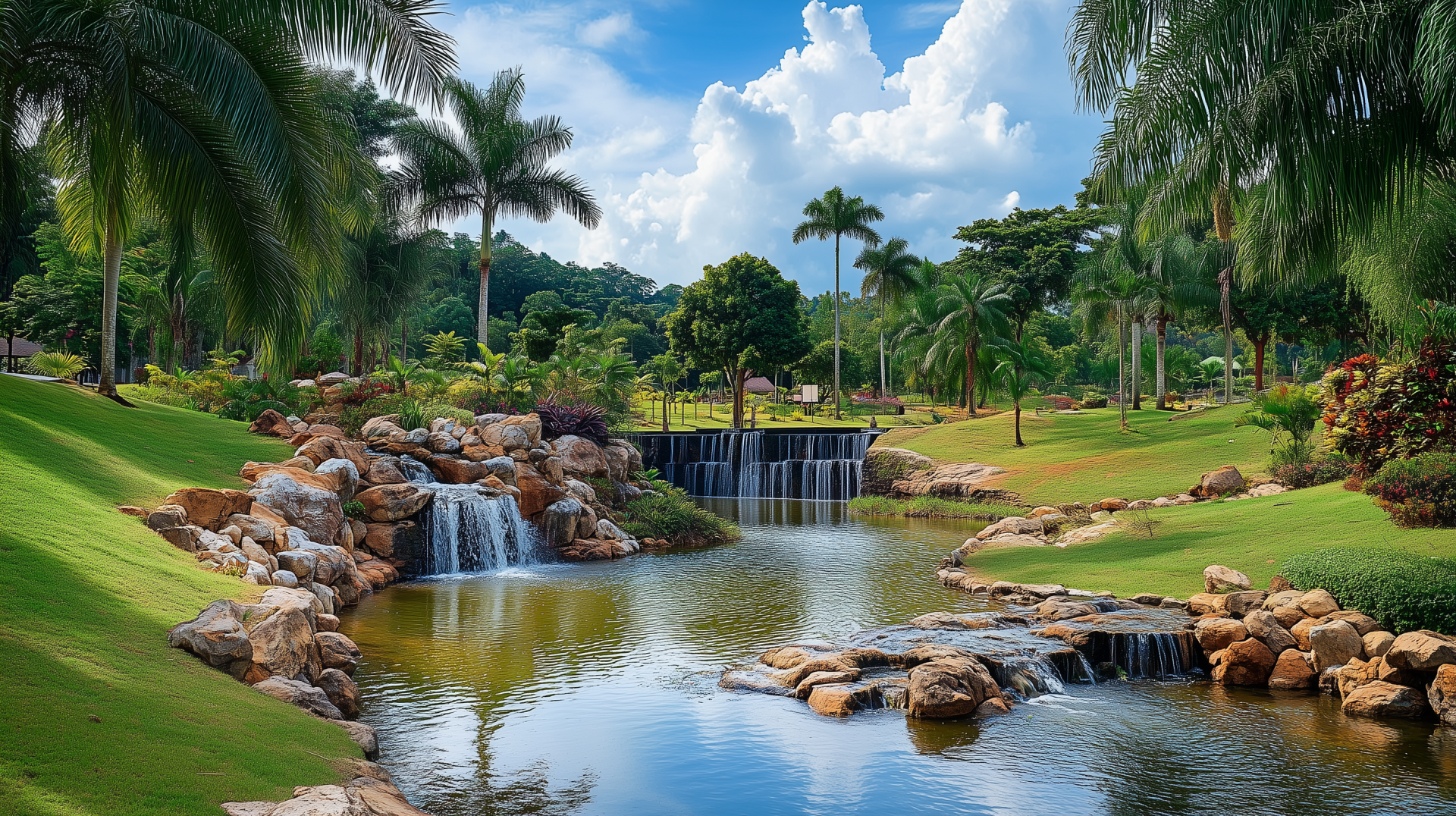 Download Creek Grass Palm Tree Tropical Nature HD Wallpaper by michaldunaj