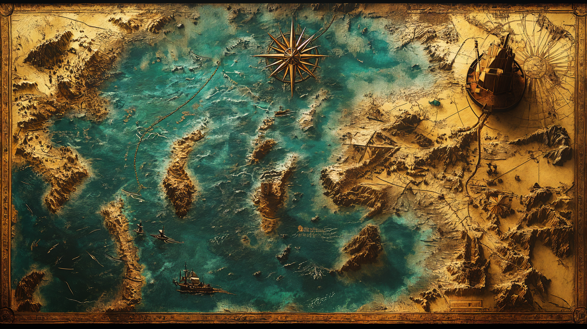 A detailed fantasy map featuring intricate landforms and vibrant waters, showcased in 4K Ultra HD, serves as an engaging desktop wallpaper and background.