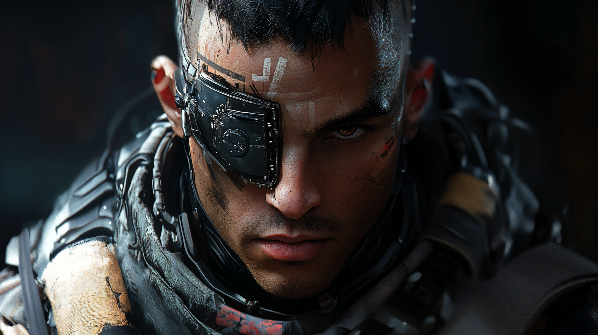 A striking sci-fi image of a man known as a Technomancer, featuring intense details and a futuristic aesthetic, designed as a 4K Ultra HD wallpaper for PC desktops.