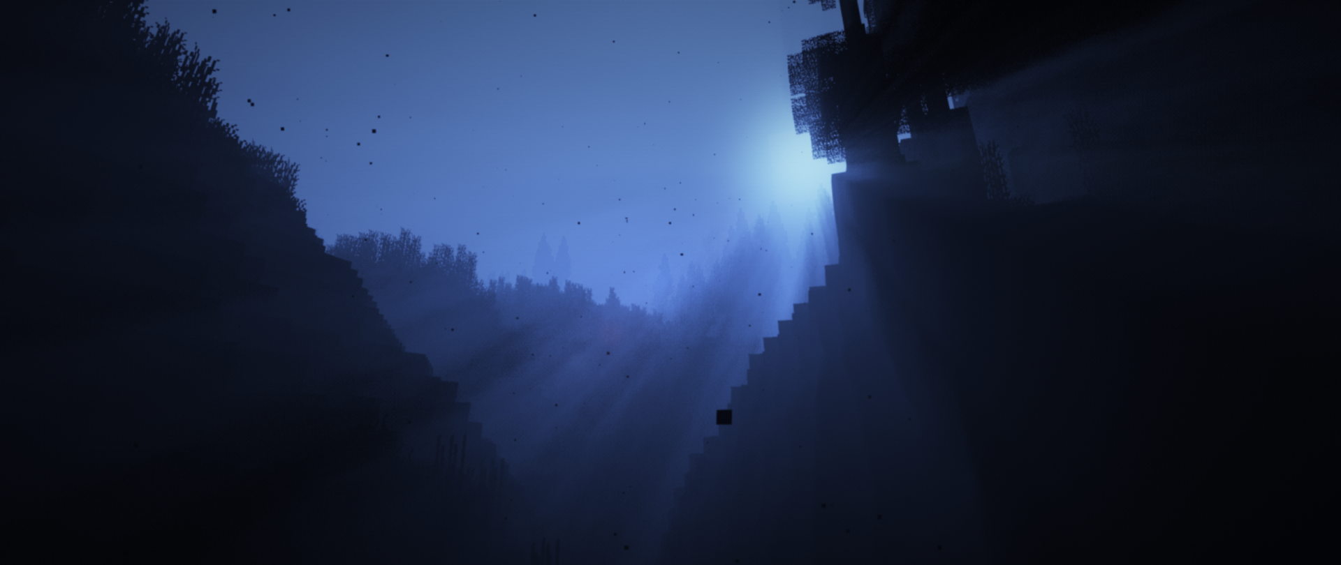 Underwater Minecraft scene with realistic blue water and shading effects, captured in HD for a PC desktop wallpaper.
