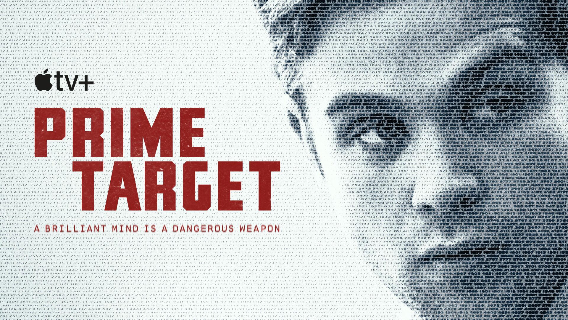 Close-up of Leo Woodall in Prime Target, featuring bold red text. The artwork emphasizes the show's tagline: A brilliant mind is a dangerous weapon. 4K Ultra HD desktop wallpaper.