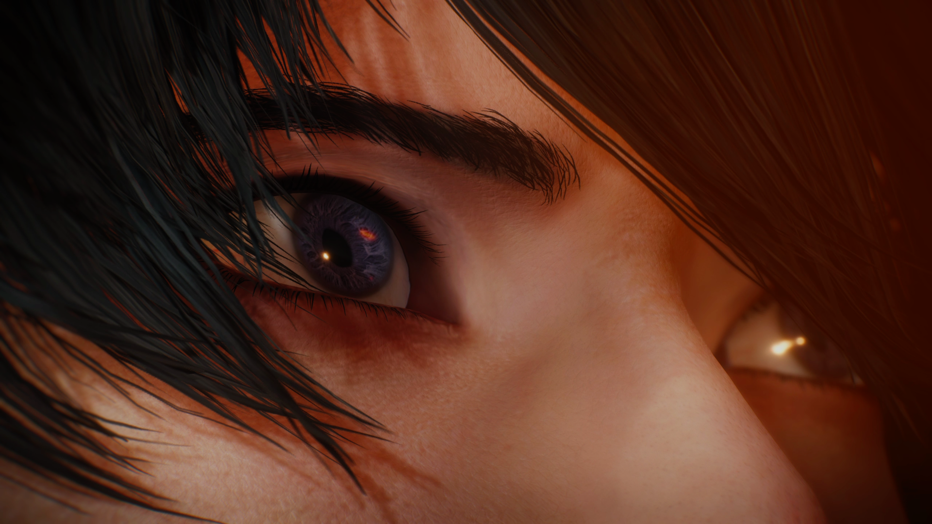 Close-up HD PC desktop wallpaper of a character's intense eyes from the video game Dynasty Warriors: Origins.