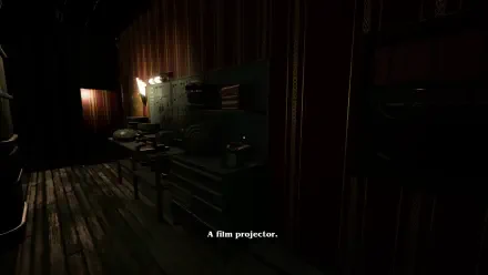 A dimly lit room featuring a film projector and various equipment, serving as an engaging backdrop for the video game Massacre At The Mirage. HD PC desktop wallpaper.