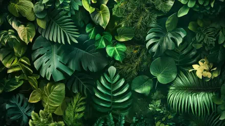 Lush greenery fills this 4K Ultra HD wallpaper, showcasing a vibrant collection of various leaves and foliage, creating a serene and natural atmosphere.