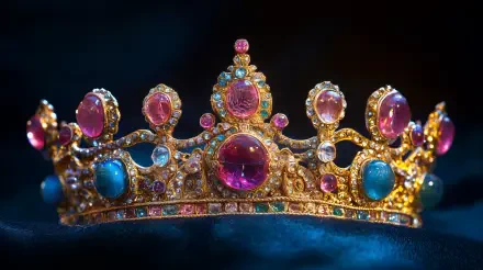 A beautifully crafted princess crown adorned with pink and blue gemstones, set against a dark background, serving as an elegant 4K Ultra HD desktop wallpaper.