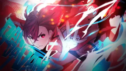 HD PC desktop wallpaper featuring Momo Ayase from the anime Dandadan in dynamic action, with vibrant colors and energetic motion effects.