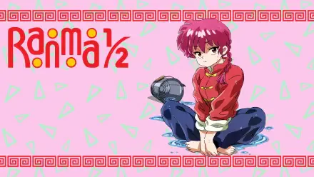 Anime-style 4K Ultra HD desktop wallpaper featuring Ranma Saotome from Ranma ½, depicted as a seated anime girl with red hair and traditional Chinese attire.