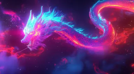 A vibrant neon dragon winds through a mystical backdrop, showcasing stunning colors and intricate details, perfect as a 4K Ultra HD desktop wallpaper and background.