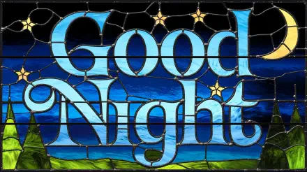 A vibrant 4K Ultra HD desktop wallpaper featuring the phrase Good Night in decorative lettering, set against a serene night sky with stars and a crescent moon.