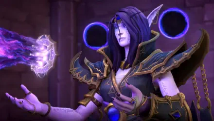 Alleria Windrunner unleashes mystical powers in this HD wallpaper from the video game World of Warcraft: The War Within, showcasing her enchanting presence and magical abilities.