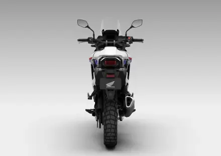 Rear view of a Honda XL750 Transalp motorcycle showcased as a 4K Ultra HD desktop wallpaper with a clean, gradient gray background.
